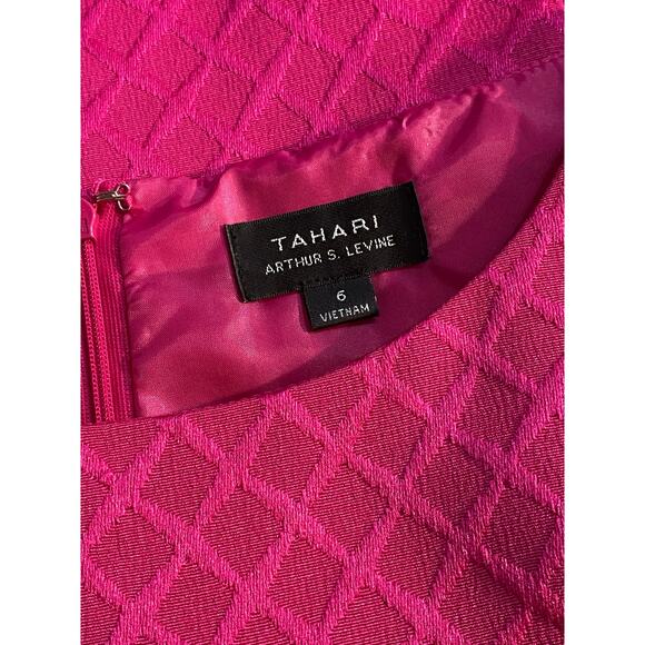 TAHARI ASL Hot Pink Lattice Textured Sleeveless Dress 6 Career Cocktail Barbie - Picture 5 of 6